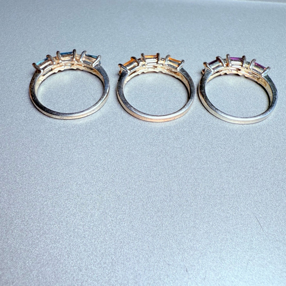 3 Stack Individual Rings Citrine Topaz Amethyst Gemstone Sterling Silver 925 - Picture 6 of 10